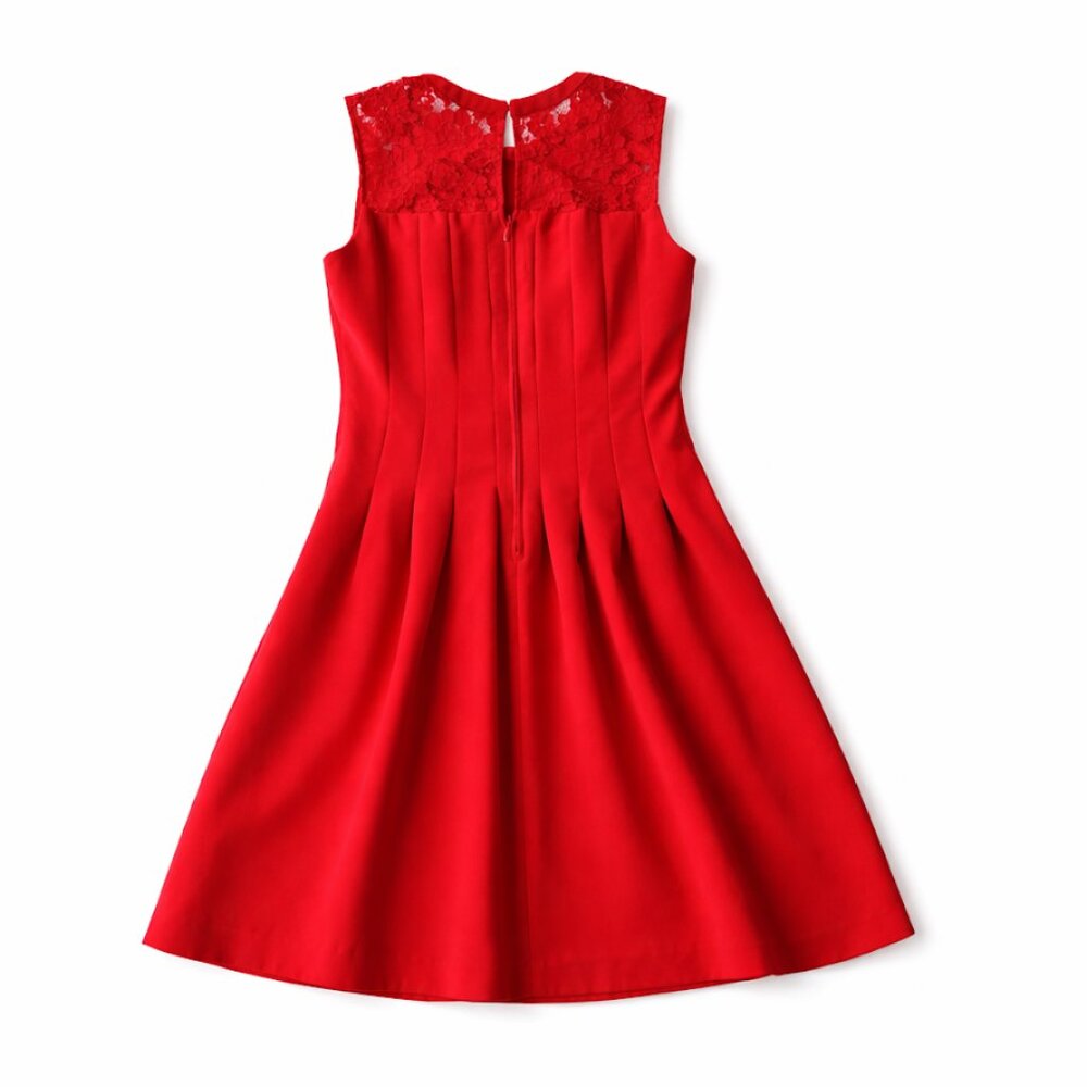 H&M Red Lace Yoke Pleated Fit & Flare Cocktail Dress - Size 8 - Picture 4 of 6